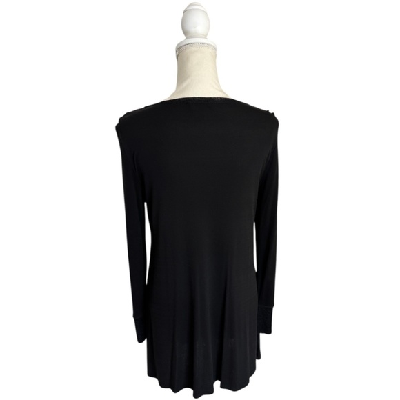 Eileen Fisher Stretch Silk Mesh Longline Rounded V Neck Long Sleeve Tunic Top - Picture 2 of 12